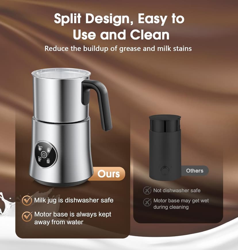 Milk Frother, 4 in 1 Milk Frother and Steamer, Automatic Warm and Cold Foam Maker, Hot Chocolate Maker, Electric Frother for Coffee, Cappuccino, Latte, Choc, BPA Free, Silver