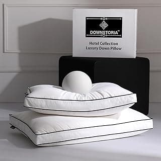 Feather Down Pillows King Size Set of 2 with Gusset, Luxury Hotel Collection Bed Pillow 2 Pack, Down Surrounded Pillows for Sleeping, Soft Fluffy for Side, Back Sleepers 20x36 in.