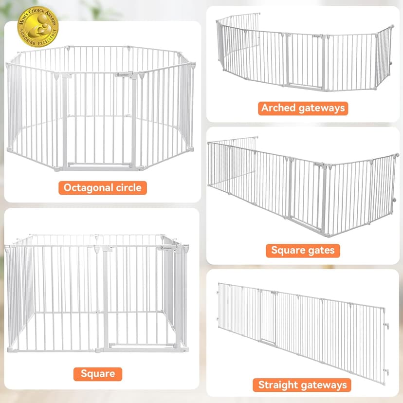 COMOMY 198" Baby Gate Extra Wide, Dog Gate Pet Gate for House Stairs Doorways Fireplace, Adjustable 3 in 1 Play Yard Child Safety Gate, Auto Close, Hardware Mounted (30" Tall, White)