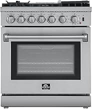 FORNO Lazio Dual Fuel 30″ Inch. Gas Range Electric Oven Freestanding 5 Sealed Burners 69,500 BTU Stove-Top Output, Electric Oven Includes Air Fryer and Griddle