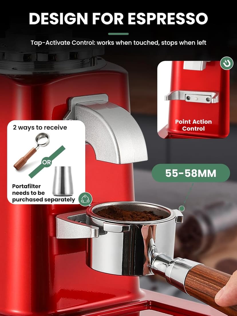 Huanyu Flat Burr Coffee Grinder with 19 Grinding Settings Large Capacity 35oz Red and Huanyu Electric Coffee Grinder with 10-Position Grind Selector for Home Use Black Bundle