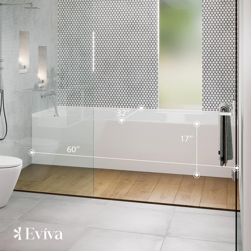 Eviva Nova 60" White Acrylic Free Standing Tub for Bathrooms - White Bathtub with Chrome Left-Hand Drain - luxurious Bathtubs - 60 inch Bathtubs for Bathrooms