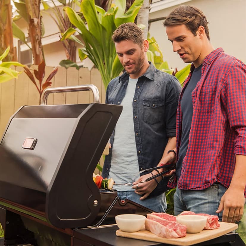 720-0982 5 Burner Propane Barbecue Gas Grill, Side Shelves with Hooks, for Outdoor Cooking, Patio, Garden Barbecue Grill, 50000 BTUs, Open Chart, Black