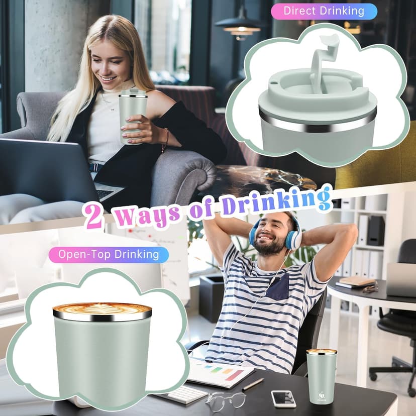 Hwawhin 17oz Insulated Travel Coffee Mug with Flip Lid – Leakproof Stainless Steel Insulated Coffee Tumblers, Reusable Coffee Cup for Hot & Cold Drinks, Perfect for Camping & On-the-Go