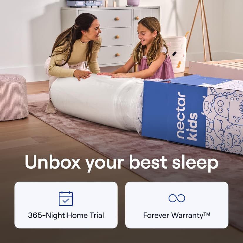 Nectar Kids Twin Mattress 8” - 2-Sided Design for Growing Children - Machine Washable Cooling Cover - Pressure Relieving Memory Foam - Fiberglass Free - 365 Night Trial