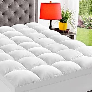 ELEMUSE King Mattress Topper for Back Pain, Extra Thick Mattress Pad Cover, Plush Soft Pillowtop with Elastic Deep Pocket, Overfilled Down Alternative Filling
