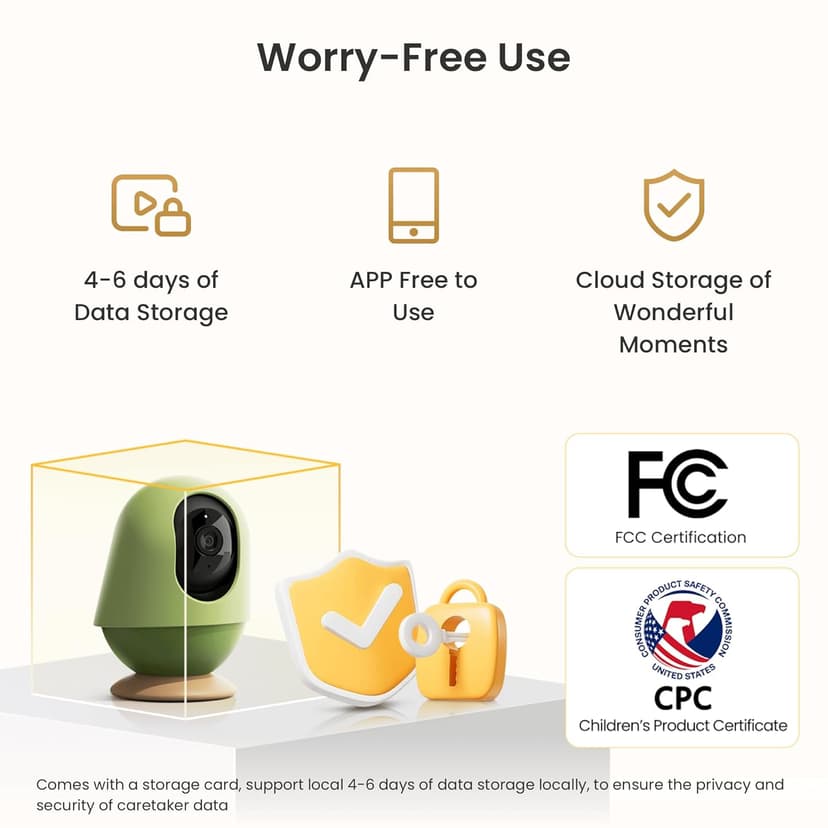 Smart Baby Camera Monitor 3K HD with No Subscription, Night Vision, 360° AI Detection, Two-Way Audio Monitor Includes Local Storage Card, Wireless WiFi Baby Monitor with Power-supportable Stand