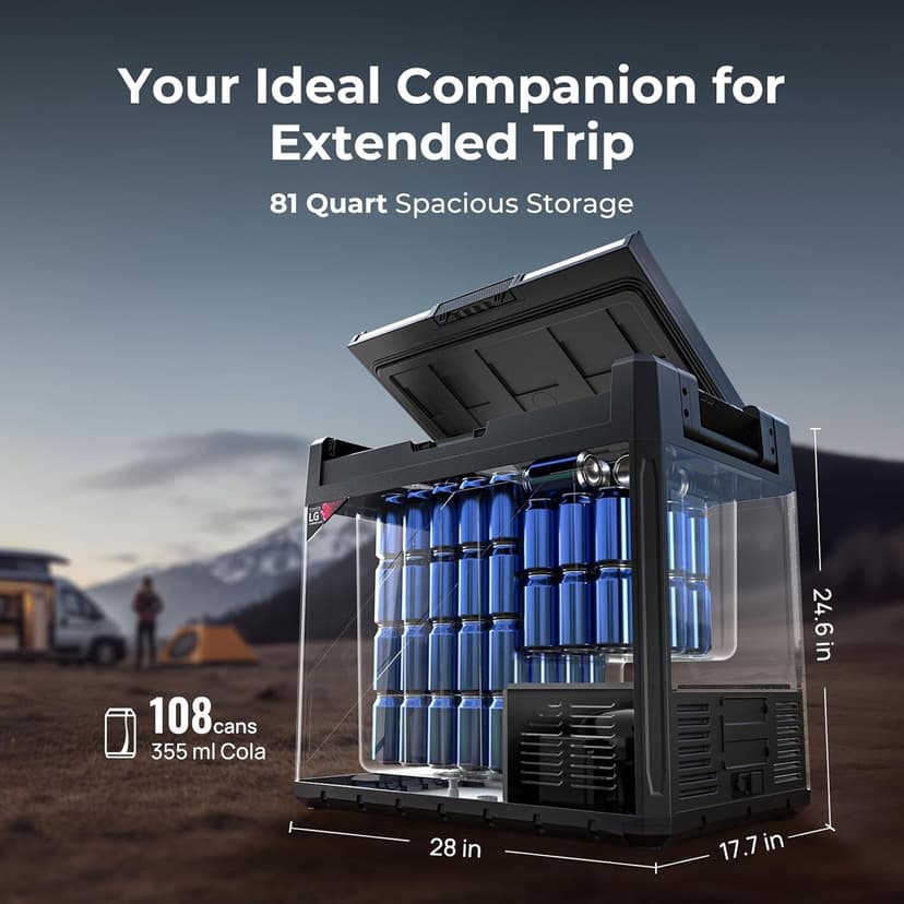 BougeRV 12 Volt Portable Refrigerator, 81 Quart Rocky V2.0 Dual Zone Car Fridge Freezer with LG Compressor, Compressor Cooler with App Control 12/24V DC, 110~240V AC for Camping, Travel, RV, Truck