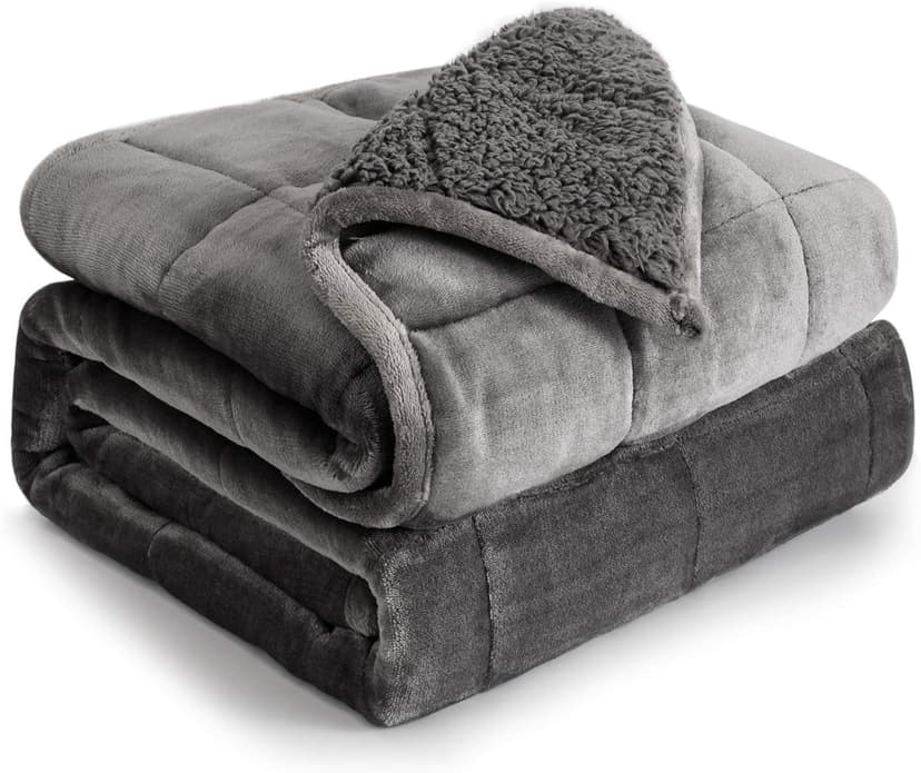 Cottonblue Weighted Blanket 15 lbs Queen Size 60x80 inches, Flannel Shaggy Sherpa Weighted Blanket for Adults Comfortable Weighted Blankets for Calming and Relax, Bed Sofa Heavy Blankets, Grey