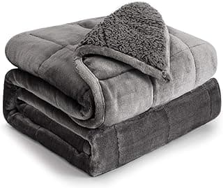 Cottonblue Weighted Blanket 15 lbs Queen Size 60x80 inches, Flannel Shaggy Sherpa Weighted Blanket for Adults Comfortable Weighted Blankets for Calming and Relax, Bed Sofa Heavy Blankets, Grey