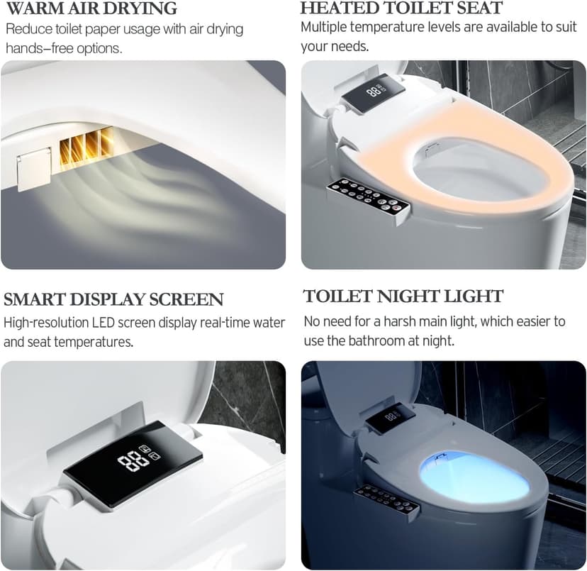 Bidet Toilet Seat Round, Unlimited Warm Water, Heated Toilet Seat, Warm Air Dryer, Rear and Feminine Washing, Soft Closed Toilet Lid, Night Light, Smart Toilet Seat with Bidet Requires Outlet