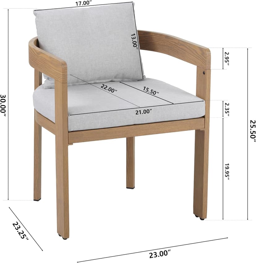 Christopher Knight Home Aluminum Dining Chair Set of 2, Armchairs with Cushions, Barrel Accent Chair, Wood-Like Finish, Comfy Seating Kitchen Side Chair Set for Balcony, Backyard, Garden, Teak