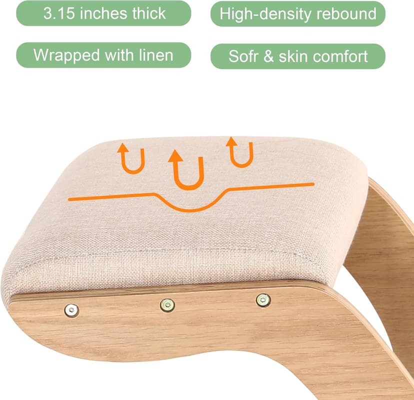 Predawn Ergonomic Kneeling Chair, Rocking Chair Stool, Knee Chair, Posture Chair for Home Office Meditation Wooden & Linen Cushion-Office Desk Chair for Back Neck Pain Relief & Improving (White Oak)