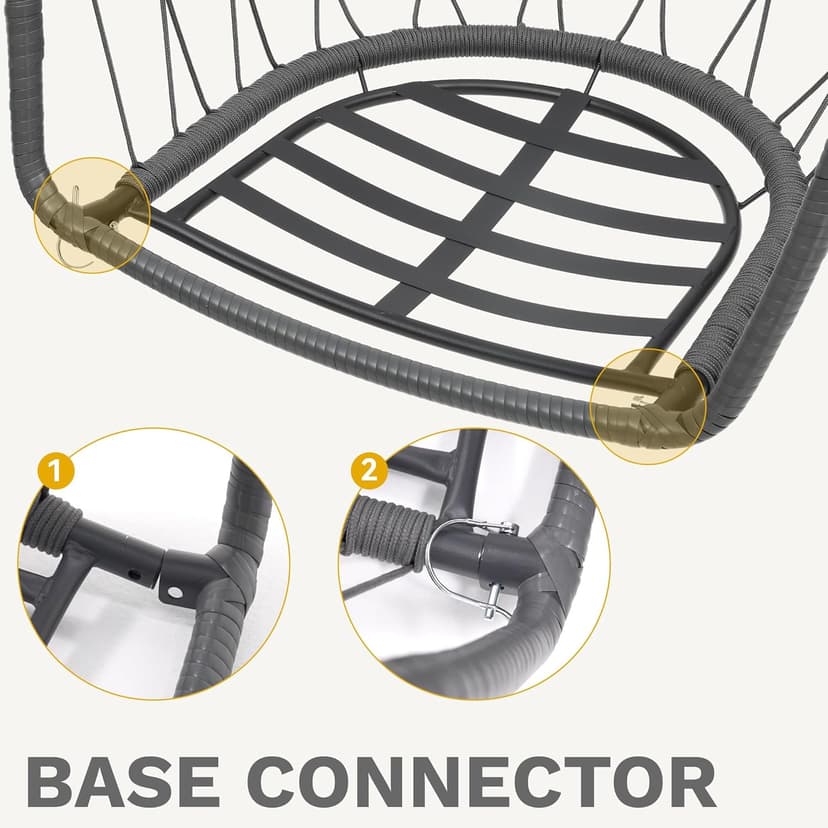 DWVO Egg Chair Without Stand, Basket Chair Hanging Outdoor Rattan Wicker Patio Hammock Indoor Egg Chair with Cushion, Hanging Swing Chair 350lbs for Porch, Garden, Bedroom, Balcony, Gray