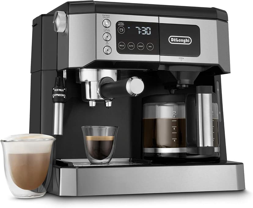 De’Longhi All-in-One Coffee and Espresso Maker Combo with Grinder, Milk Frother, Auto Timer & Dual Heating System – Espresso Machine & Drip Coffee Brewer – All-in-One Stainless Steel Barista Machine