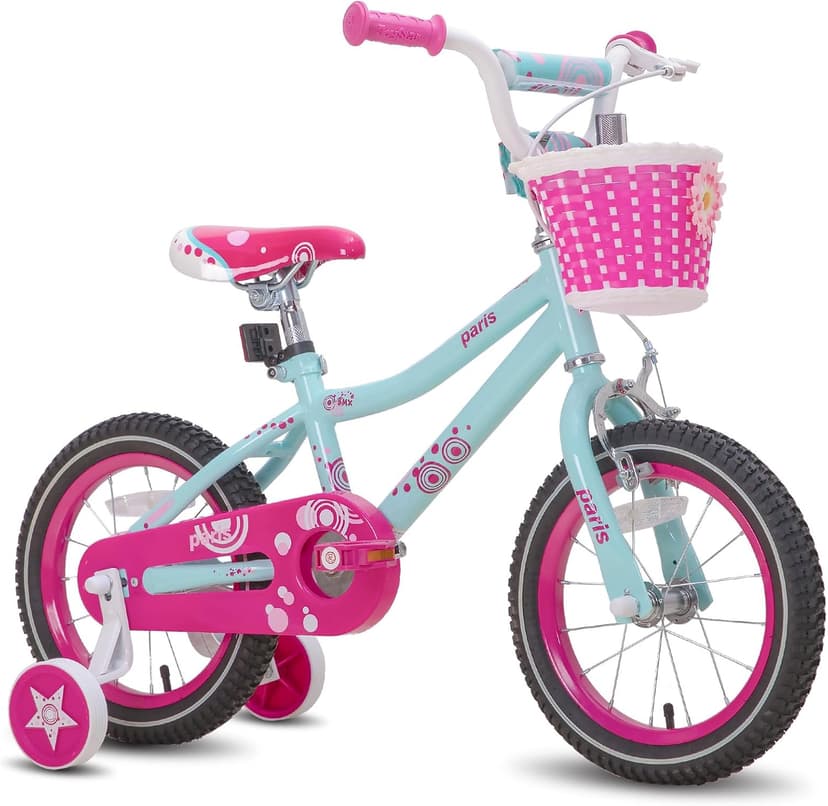 JOYSTAR Paris Girls Bike for Ages 3-8 Years Old, 14 16 18 Inch Kids Bike with Training Wheels, Basket and Handbrake, Multiple Colors