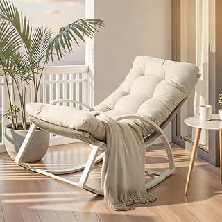 IRONCK Patio Rocking Chair, Outdoor Rocking Chair with Armrest and Cushion, Handwoven Twisted Rattan Rocker for Indoor Living Room Balcony Garden Porch, Beige