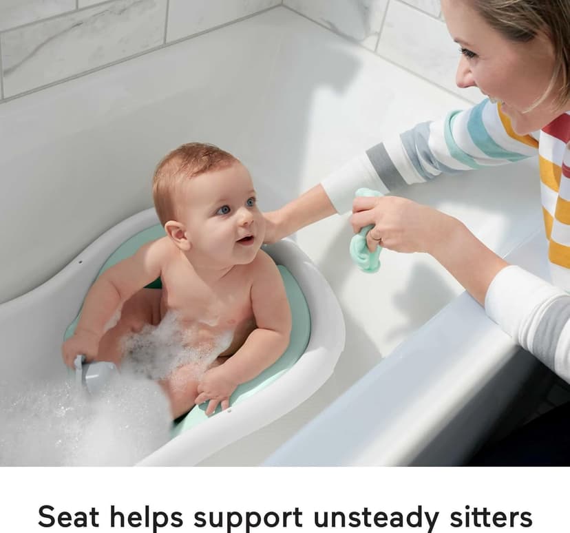 Fisher-Price Baby to Toddler Bath 4-in-1 Sling ‘n Seat Tub with Removable Infant Support and 2 Toys, Climbing Leaves