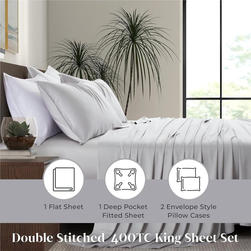 Luxury Bamboo Market | King Size Bed Sheet Set | 100% Viscose Made from Bamboo | Organically Grown | Ultra Soft | Cooling Sheets for Hot Sleepers | 17" Deep Pocket [Dove Grey (Silver Grey)]