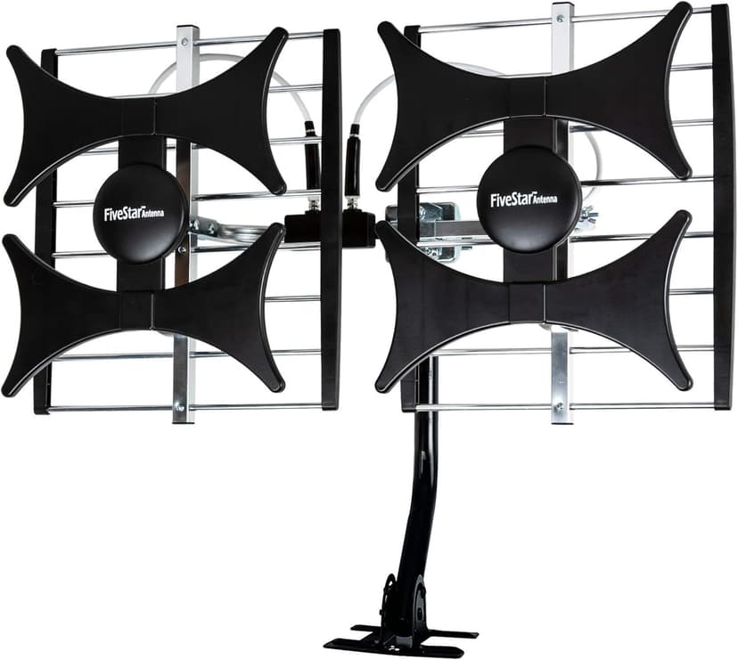 Five Star Multi-Directional 4V HDTV Amplified Antenna - up to 200 Mile Range, UHF/VHF, Indoor, Attic, Outdoor, 4K Ready 1080P FM w/ 40ft RG6 coaxial Cable, Mounting Pole