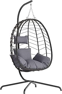 Egg Chair with Stand, Patio Wicker Hanging Chair, Hammock Swing Chair, 350LBS Capacity for Bedroom, Balcony(BR-GR)