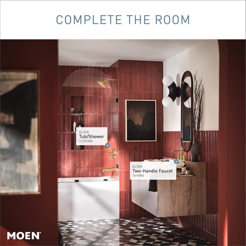 Moen Align Brushed Gold Two-Handle Three-Hole Modern Widespread Bathroom Faucet Trim Kit, Valve Required, T6193BG