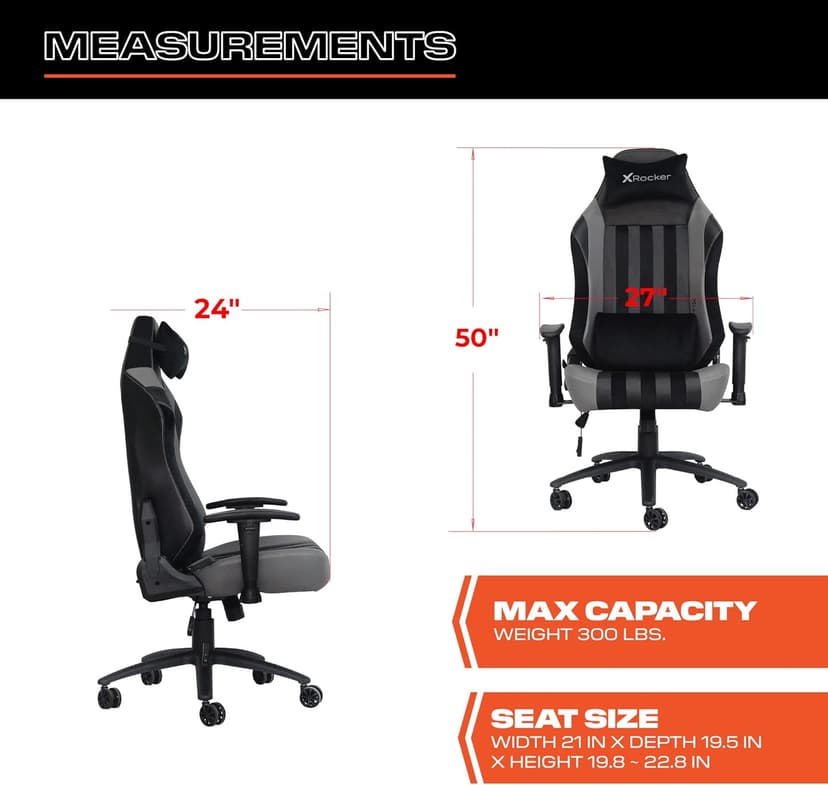 X Rocker Sigma PC Computer Gaming Office Desk Chair, with Headrest RGB LED Lights, Adjustable Seat and Armrest, 0780401, 24.41" x 49.8" x 20.87", Black