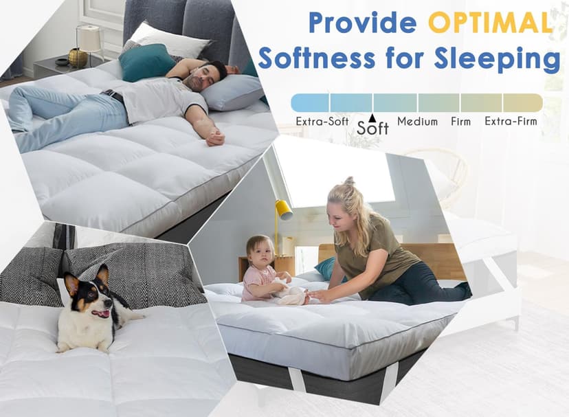 Marine Moon Mattress Topper King, Cooling Plush Pillow Top, Extra Thick Hotel Quality Down Alternative Filled, Softest Fluffy Mattress Toppers for Back Pain