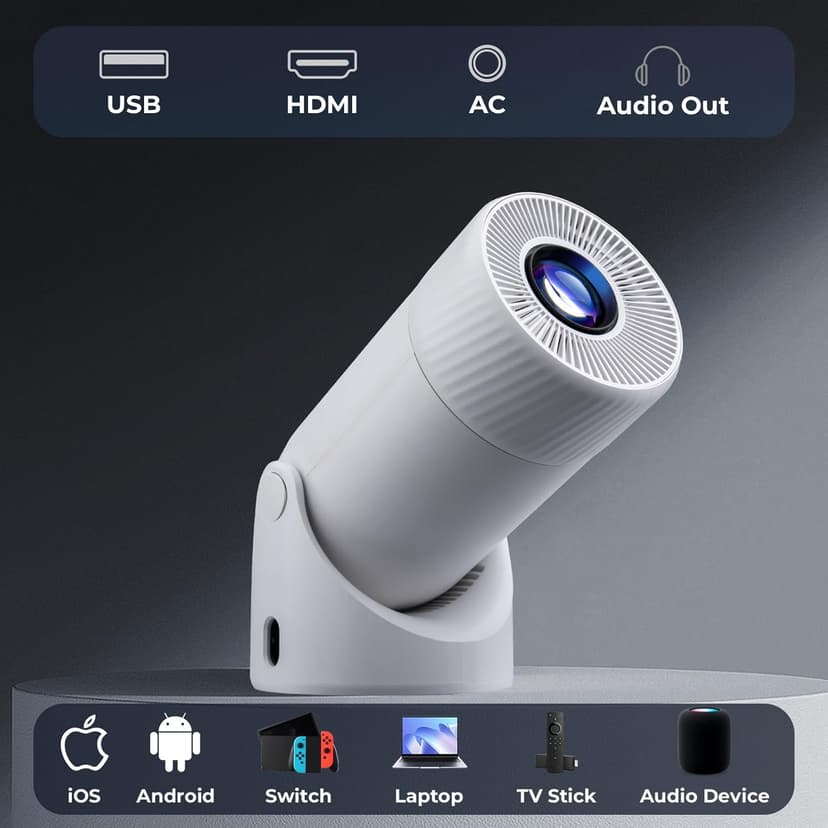 Mini Projector with WiFi & Bluetooth,2025 Upgraded Fireproof 1080P Supported 300Lumen Portable Projector for Camping Gaming,200" Display Phone Projector for iPhone/Android/TV Stick
