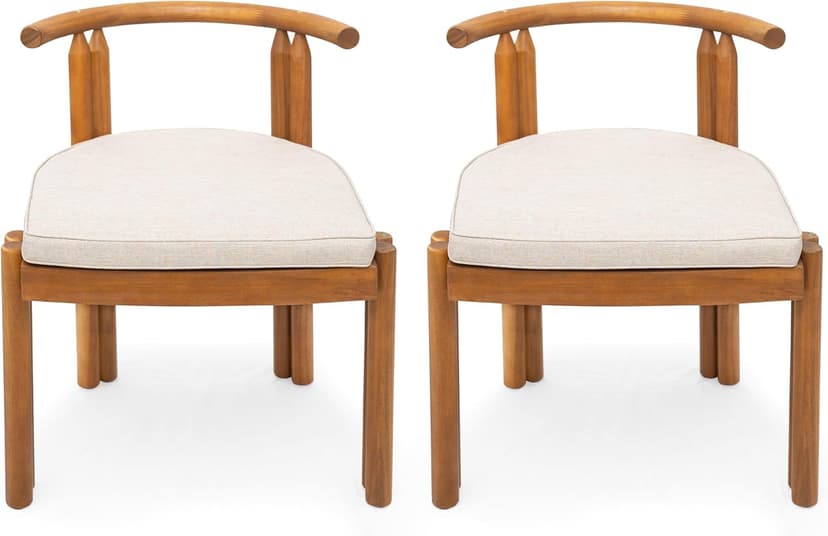 Christopher Knight Home Coves Acacia Wood Outdoor Dining Chair Set of 2 with Cushion, Wood Kitchen Side Chair, Multifunctional Patio Armless Chair, Patio Furniture Set for Outdoor Dining, Teak+ Beige