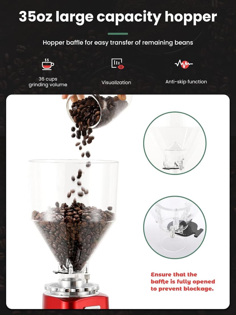 Huanyu Flat Burr Coffee Grinder with 19 Grinding Settings Large Capacity 35oz Red and Huanyu Electric Coffee Grinder with 10-Position Grind Selector for Home Use Black Bundle