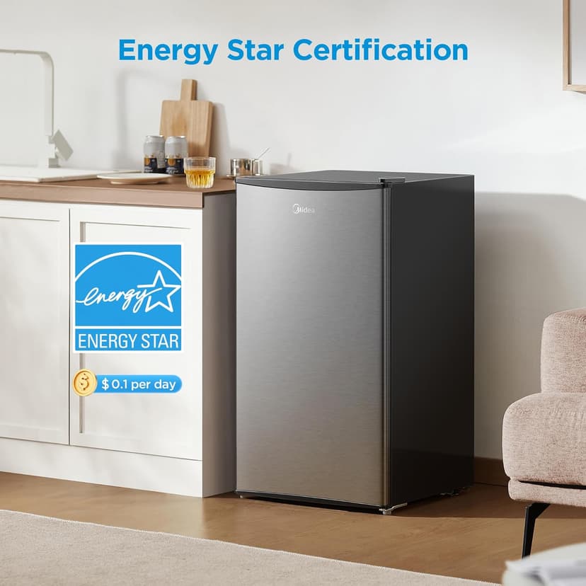 Midea MERM33S1AST 3.3 Cubic Feet Compact Refrigerator, Silver