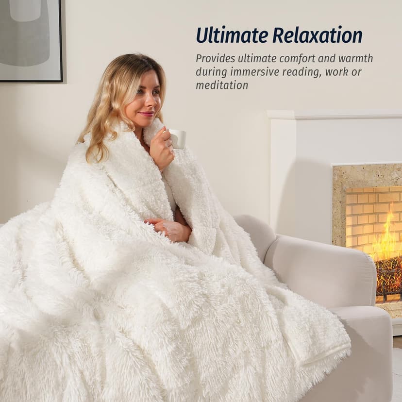 Wemore Shaggy Long Fur Faux Fur Weighted Blanket, Cozy and Fluffy Plush Sherpa Long Hair Blanket for Adult 15lbs, Fluffy Fuzzy Sherpa Reverse Heavy Blankets for Bed, Couch, Cream White, 48 x 72 Inches