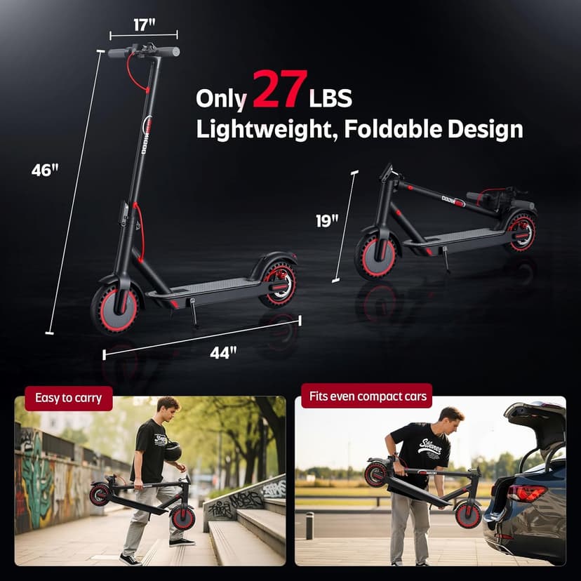 Electric Scooter for Adults- 10.4Ah Battery 350W(500W Peak) Motor, ≥19MPH & 25 Miles Long Range, 8.5'' Solid Tires Foldable with Dual Brake, Lightweight Portable Commuter E Scooter for Urban Travel