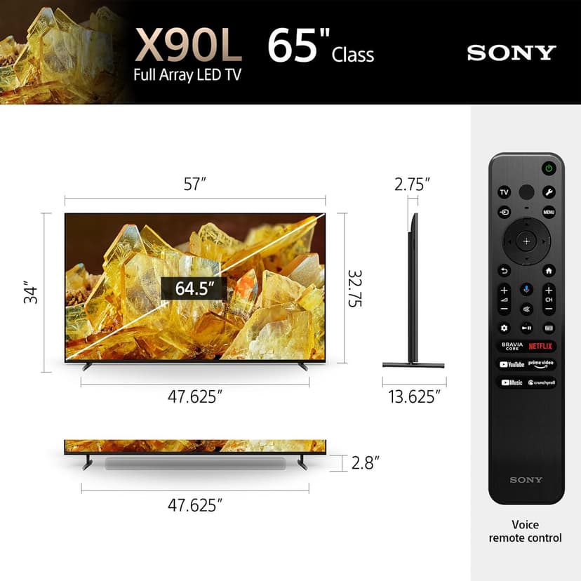 Sony 65 Inch 4K Ultra HD TV X90L Series: BRAVIA XR Full Array LED Smart Google TV with Dolby Vision HDR and Exclusive Features for The PlayStation® 5 XR65X90L- Latest Model,Black