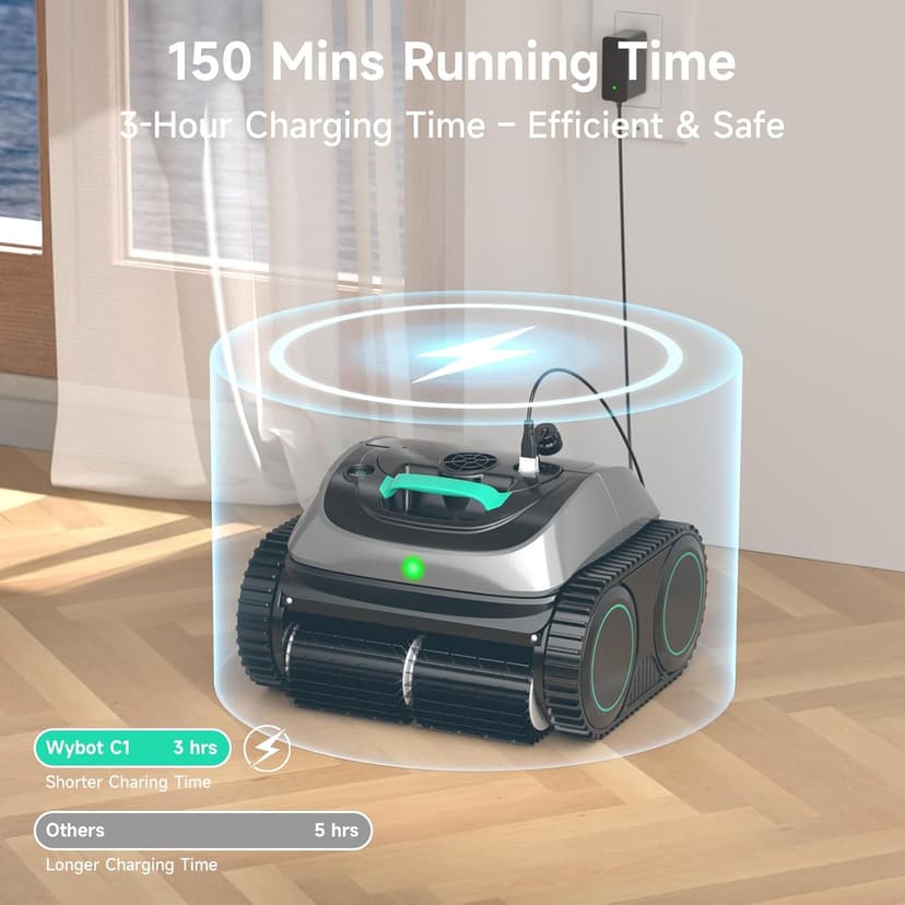 (2025 Upgrade) WYBOT C1 Pool Robot Vacuum for Inground Pools, 4-in-1 Cordless Robotic Pool Cleaner Lasts 150min, Triple-Motor up to 1,614 Sq.ft, Smart APP Support, Auto Wall & Waterline Cleaning