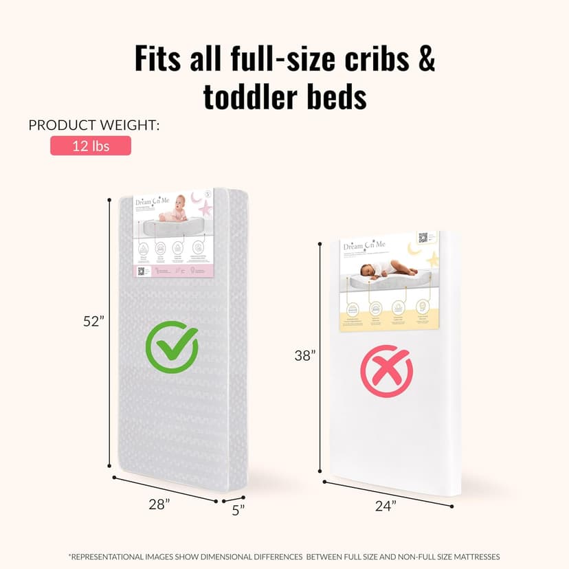 Dream On Me Honeycomb Orthopedic Firm Fiber Standard Baby Crib Mattress, Greenguard Gold and JPMA Certified, 5” Fiber Core Optimum Support, Fits Crib and Toddler Bed, Waterproof Vinyl Cover