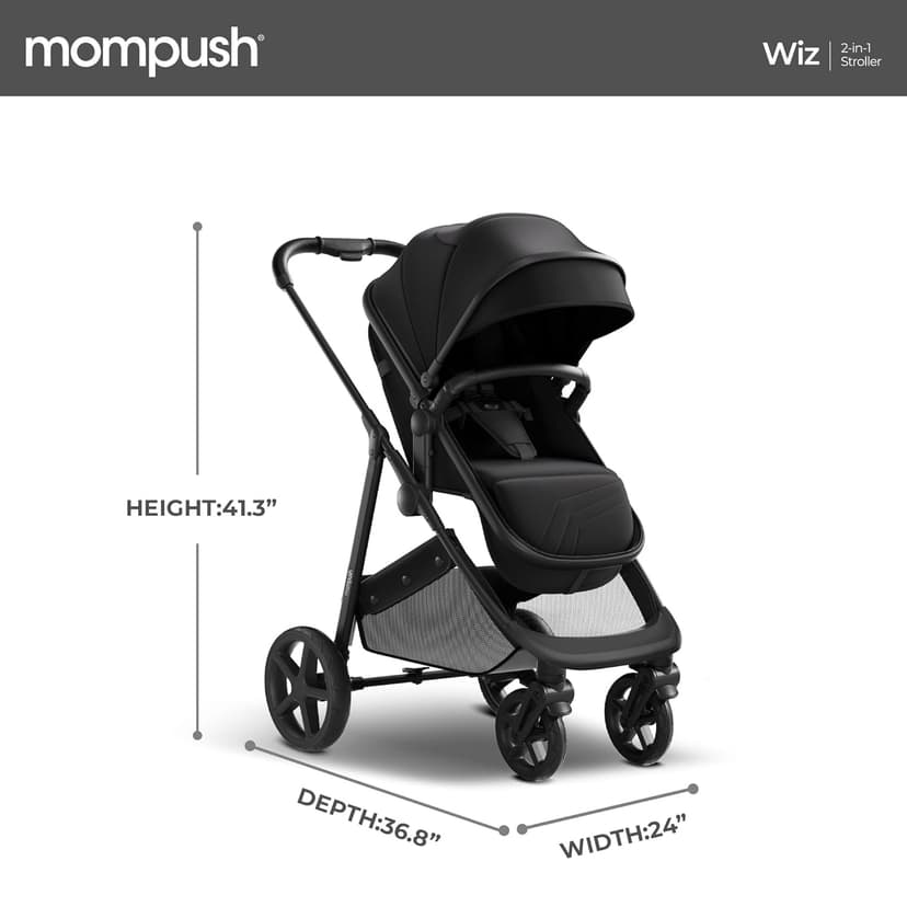 Mompush Wiz 2-in-1 Convertible Baby Stroller with Bassinet Mode, Foldable Infant Stroller with Reversible Seat and Large UPF 50+ Canopy