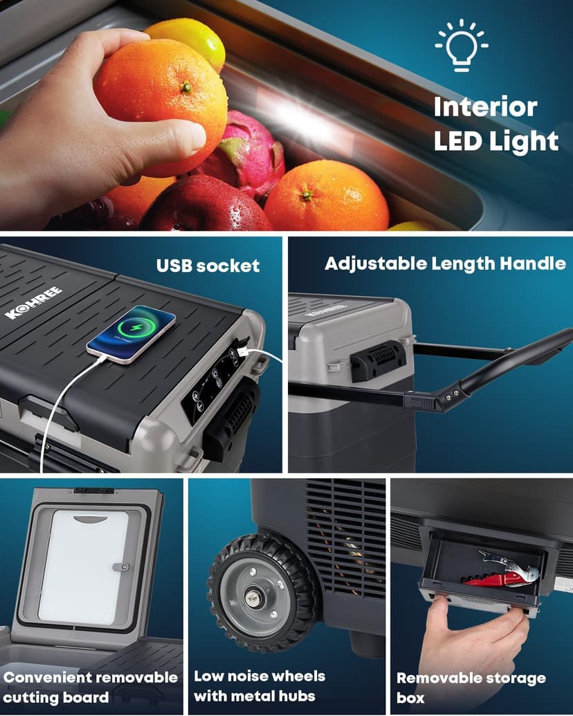 Kohree 12V Car Refrigerator, 53 Quart (50L) Portable Refrigerator, Dual Zone -4℉-68℉ Car Fridge Portable Freezer 12/24V DC and 100-240V AC for RV, Camping,Travel