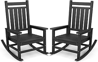 SERWALL Oversized Outdoor Rocking Chair Set of 2, HDPE Rocker for Adults, Patio Rocking Chairs for Porch, Black