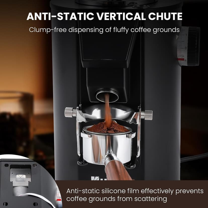 Huanyu Commercial Coffee Grinder with Touching Screen Infinite Adjustment 8 Grinding Settings Burr Coffee Grinders for Shops with Dual Dosing Modes