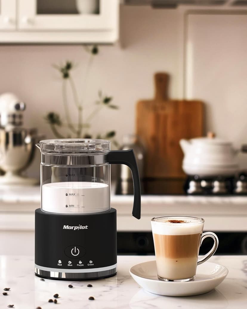 Electric Milk Frother and Steamer, 16.9oz/500ml Milk Steamer and Frother for Latte, Dishwasher Safe, BPA Free, 4 Functions, Enjoy Perfect Milk Froth in 2 Min - Black
