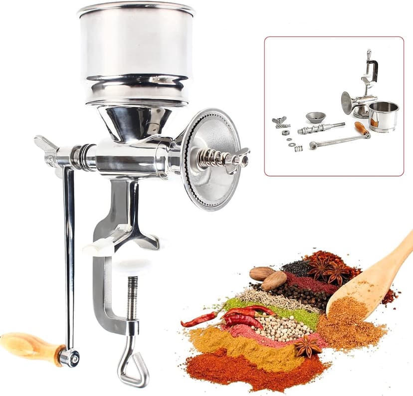 Manual Grain Mill, Stainless Steel Hand Crank Pet Feed Grain Rice Coffee Wheat Corn Spice Milling Grinding Machine, for Kitchen Home Commercial Use