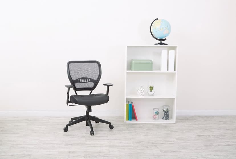 Space Seating Professional AirGrid Dark Back and Padded Black Eco Leather Seat, 2-to-1 Synchro Tilt Control, Adjustable Arms and Tilt Tension with Nylon Base Managers Chair