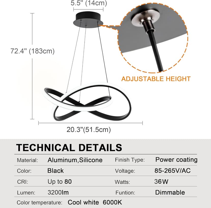 MAYNA Modern LED Pendant Light Fixture, Contemporary LED Chandelier with Irregular Ring Lights, Adjustable Modern Chandeliers for Dining Room Kitchen Entryway Living Room Bedroom, 6000K Daylight