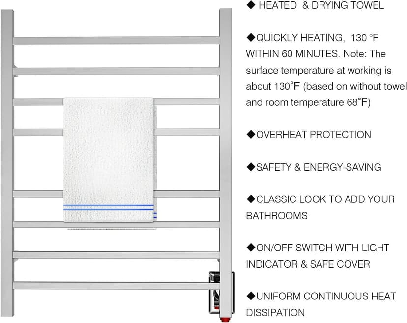 HEATGENE Towel Warmer, Heated Towel Warmer Rack, Wall-Mounted Hardwired/Plug-in Electric Towel Warmers for Bathroom, Hot Towel Rails - Mirror Polish