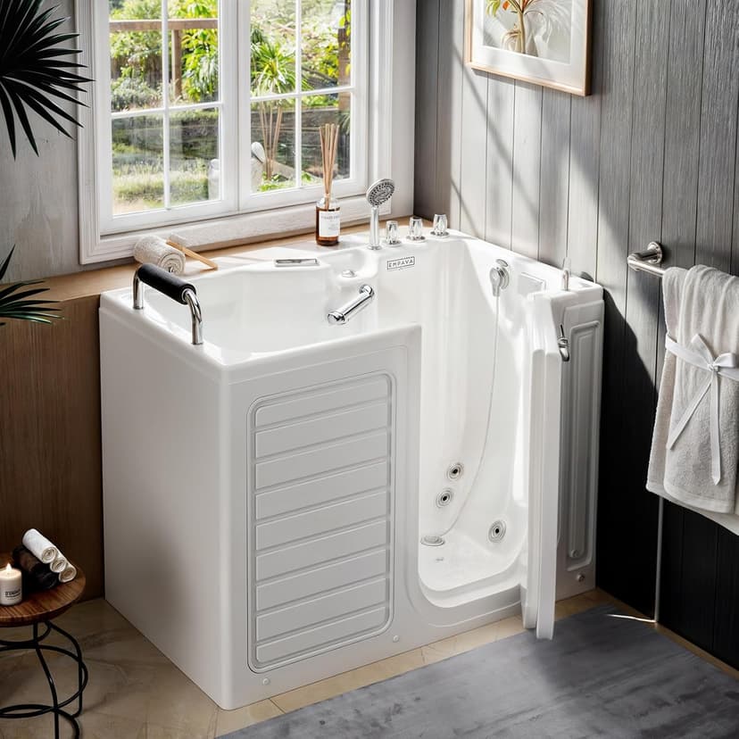Empava Walk in Tub, 54" Whirlpool Bathtub with 12 Air & 13 Water Jets, Heated Massage Soaking Tub, 20% Wider Outward Swing Door, Right Drain,Walk-In Bathtub for Seniors, Acrylic