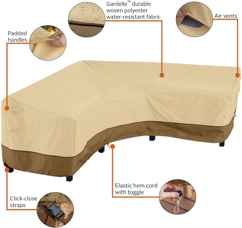 Classic Accessories 55-882-011501-RT Veranda Patio V-Shaped Sectional Sofa Cover, Large, Pebble/Bark/Earth, Patio Furniture Covers