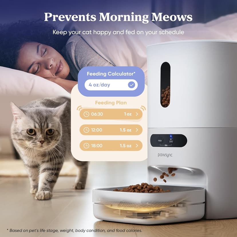 Automatic Cat Feeder,WiFi Smart Scale Tracks Pet's Food Intake, App Remote Feeding, 3.6L Timed Food Dispenser for Cats and Dogs, Up to 10 Meals Per Day, Stainless Steel Bowl, Dual Power Supply
