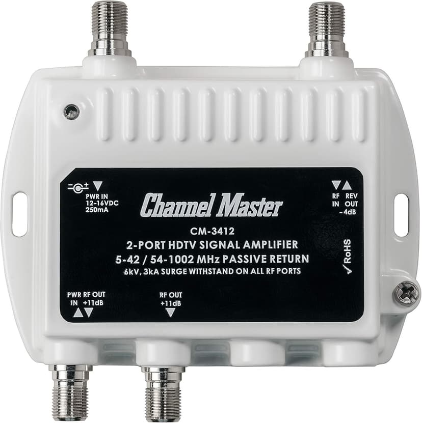 Channel Master Ultra Mini 2-2-Port TV Antenna Distribution Amplifier, 11.5dB gain, Compatible with Non-Amplified TV Antennas, Cable and Internet Modems, Increases Signal Strength, Indoor/Outdoor